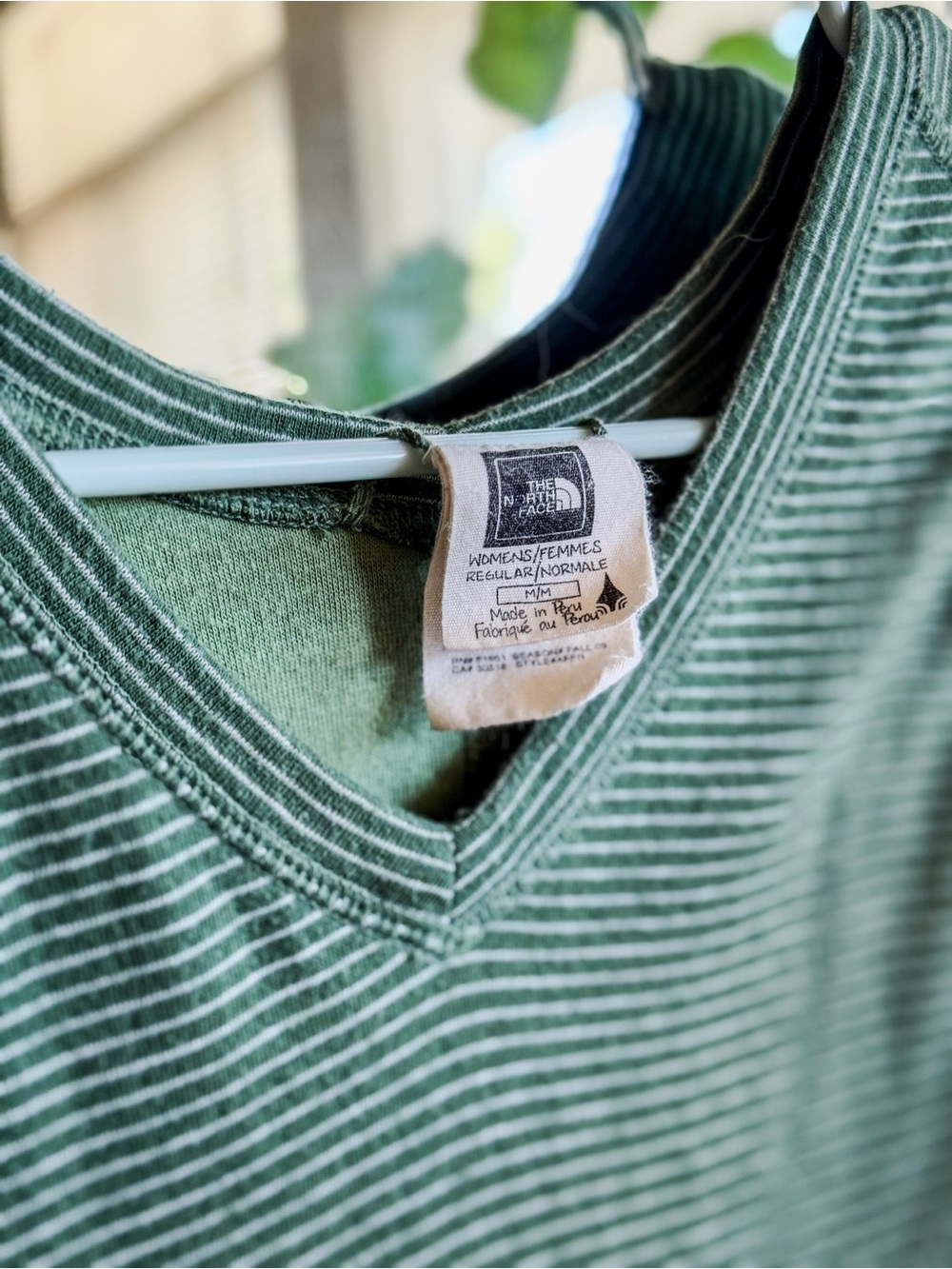 Vintage The North Face Green Striped V-Neck Knit Top Women’s M
